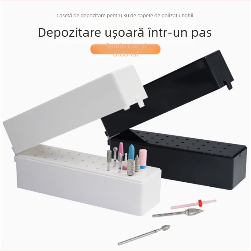Cutie de depozitare și afișare pentru capete de șlefuire ale unghiilor, 30 găuri, plastic, 60 g