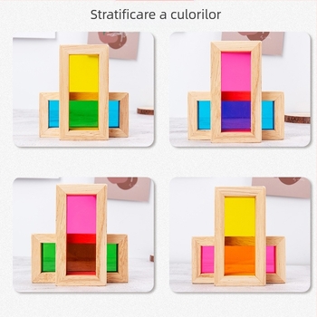 Blocuri de construcție din lemn cu lemn de cauciuc și piese curcubeu acrilice, personalizare logo, pentru copii 4–6 ani, 0–38 piese, 0,95 kg