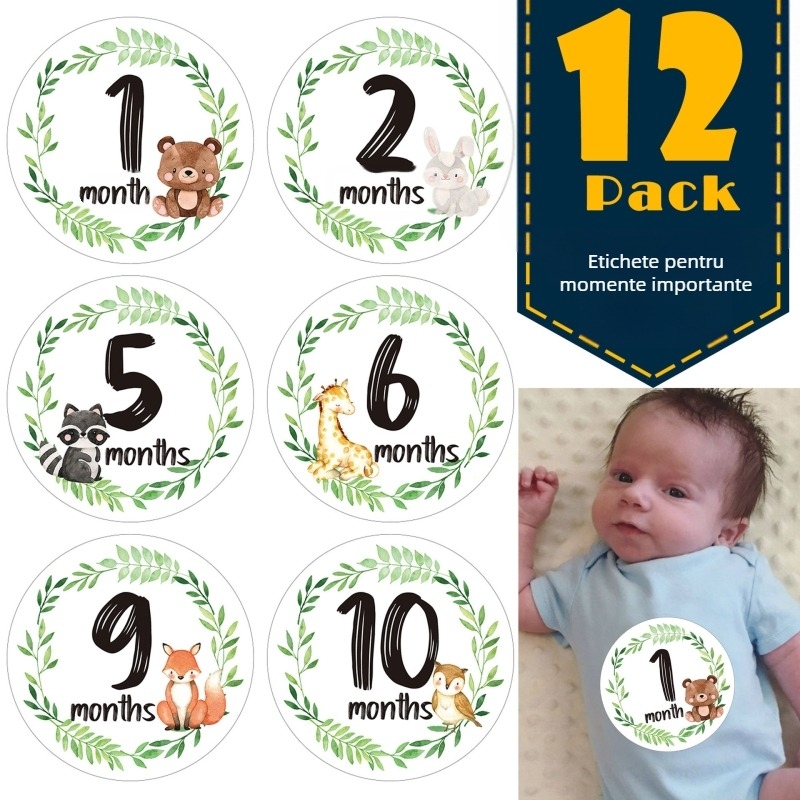 Cuvertură milestone cu etichete lunare, meșteșuguri din hârtie; personalizabilă cu logo tipărit; etichetă privată licențiată; potrivită pentru nou-născuți și viitoare mămici