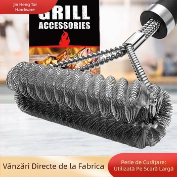 Perie de curățare pentru grătar cu mâner – arc spiral dens, peri 201, mâner PP, ambalaj 60, Jin Hengtai