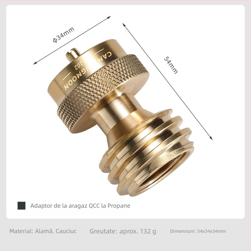 Adaptor QCC1 din alamă pentru cilindrul de propan PZ-102 - CAMPINGMOON, seria Picnic-Barbecue