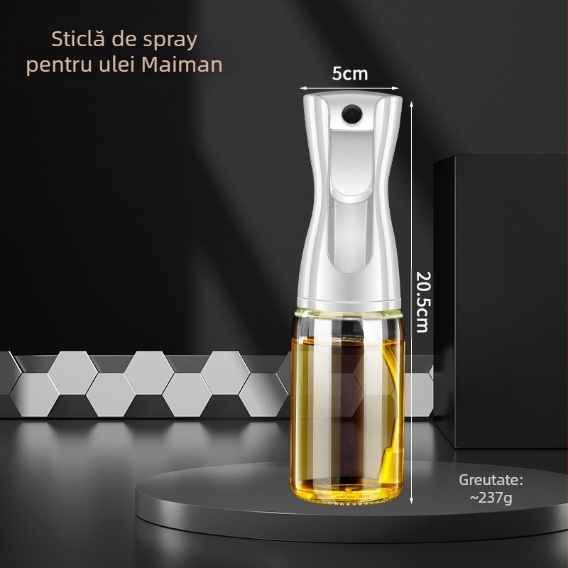 Sticlă de spray pentru ulei – apăsare pentru pulverizare, stil modern minimalist, siglă imprimată, recipient de ulei
