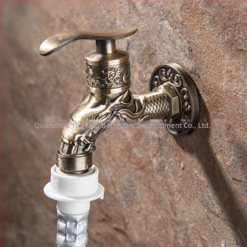 Robinet de perete din aliaj de zinc, finis antic, model YH-B005, cu control cu o singură manetă, pentru mașina de spălat