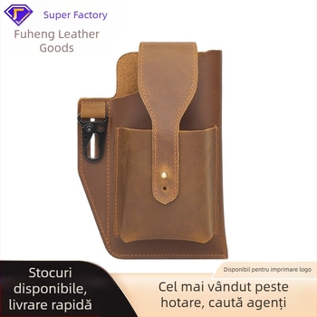 Geantă din piele pentru telefon, curea talie tactică, formă verticală pătrată, buzunar pentru chei, model 8467.
