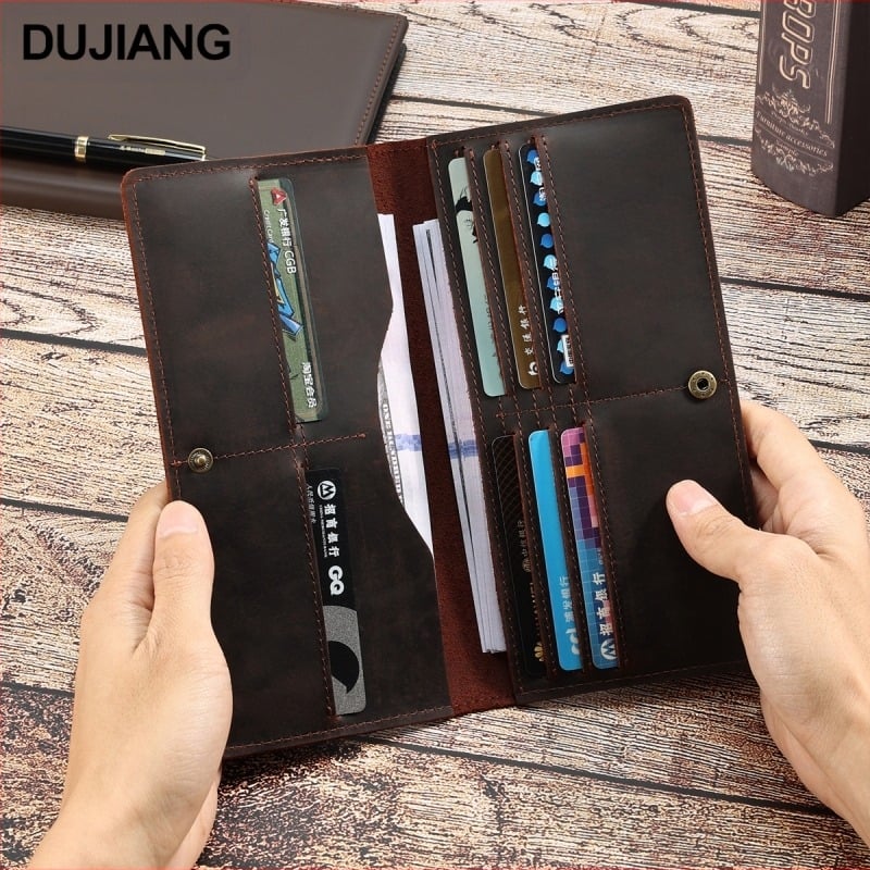 DUJIANG Portofel bărbat din piele naturală și clutch – Piele superioară de vită, rezistență la uzură, buzunar multifuncțional pentru monede, stil urban
