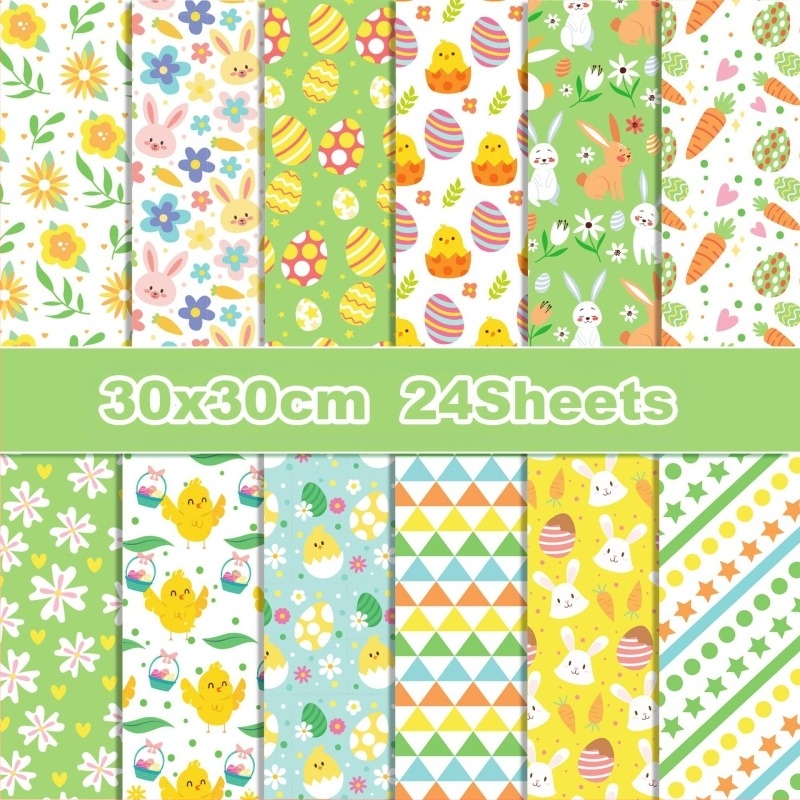 Hârtie pentru scrapbooking – fundal cu motiv Paște: iepuraș și ouă, Material: Hârtie, Stil: Simplitate modernă, Drepturi IP: Nu, Cadou: Nu