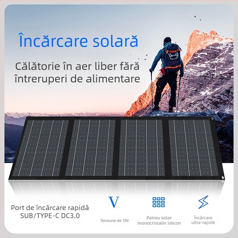 Panou solar pliabil pentru exterior, 40W, încărcare rapidă USB, ieșire 5V