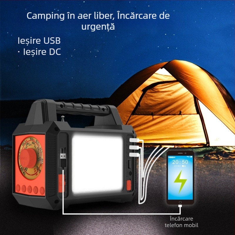 Sistem de iluminat solar exterior cu radio de urgență cu mai multe benzi, lanternă, redare Bluetooth și stocare de energie (EASYPOWER, certificare CE, sursă de alimentare: alte surse)