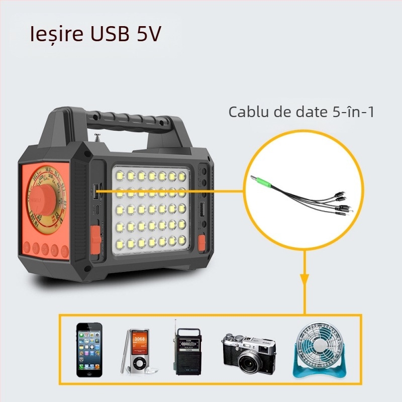 Sistem de iluminat solar exterior cu radio de urgență cu mai multe benzi, lanternă, redare Bluetooth și stocare de energie (EASYPOWER, certificare CE, sursă de alimentare: alte surse)