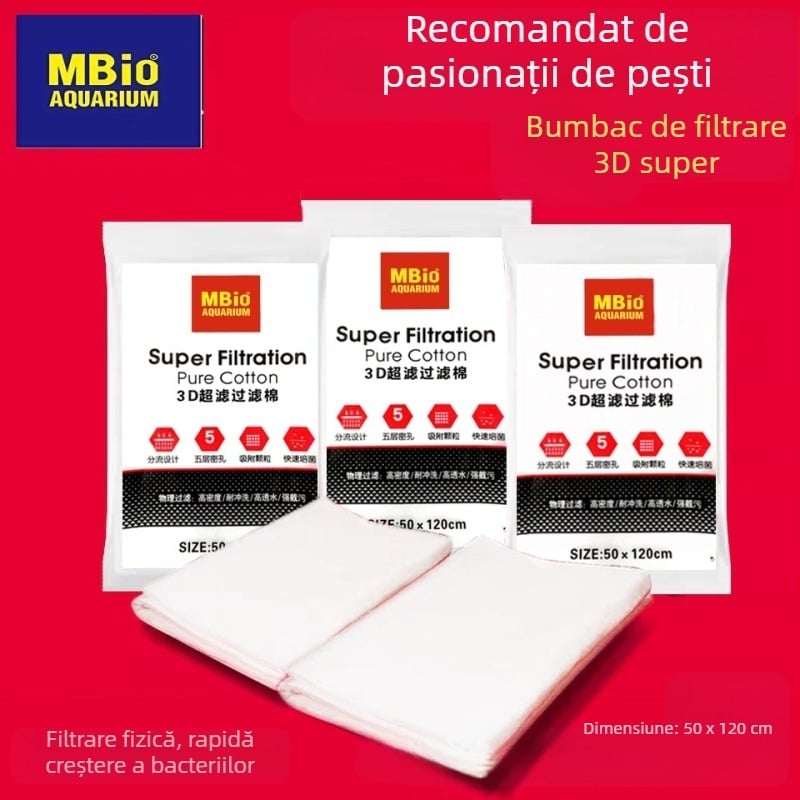 Bumbac filtrant 3D pentru acvariu – material din bumbac, permeabilitate înaltă, separare uscat/umed