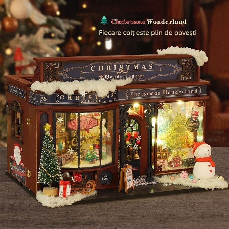 Model arhitectural din lemn pentru asamblare – Cabana ET001-A, Lumea Crăciunului, 14+