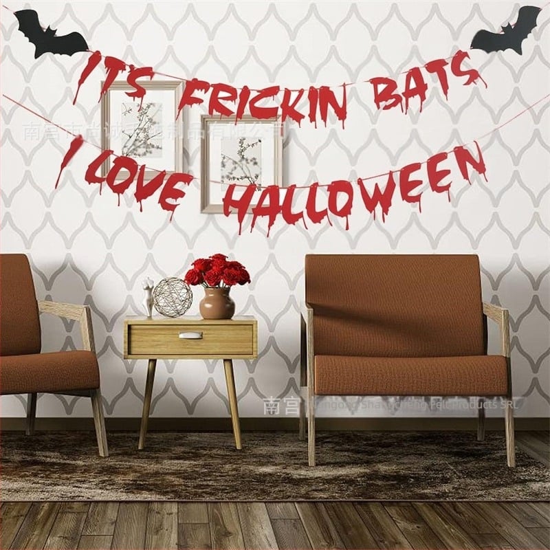 Propen decor pentru Halloween pentru amenajarea spațiului cu panglici din hârtie/felt și stegulețe; cadou potrivit; pentru petreceri și concerte
