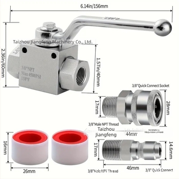 Set supapă cu bilă pentru curățător cu presiune înaltă, robinet din oțel inoxidabil, cuplaj rapid 1/4, acționare manuală, 4500 psi
