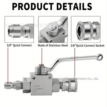 Set supapă cu bilă pentru curățător cu presiune înaltă, robinet din oțel inoxidabil, cuplaj rapid 1/4, acționare manuală, 4500 psi
