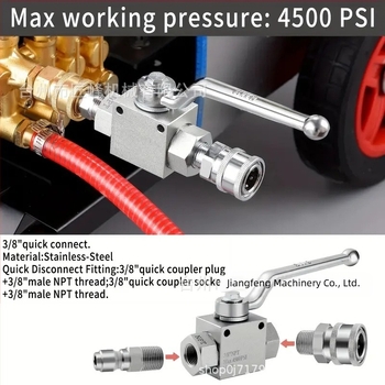 Set supapă cu bilă pentru curățător cu presiune înaltă, robinet din oțel inoxidabil, cuplaj rapid 1/4, acționare manuală, 4500 psi