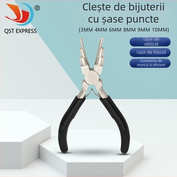 Clește cu nas rotund în trepte pentru bijuterii; design cu șase secțiuni; unealtă DIY pentru înfășurarea firului și montarea mărgelelor