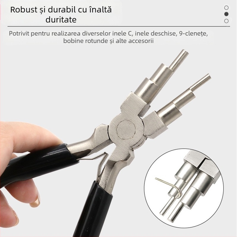 Clește cu nas rotund în trepte pentru bijuterii; design cu șase secțiuni; unealtă DIY pentru înfășurarea firului și montarea mărgelelor