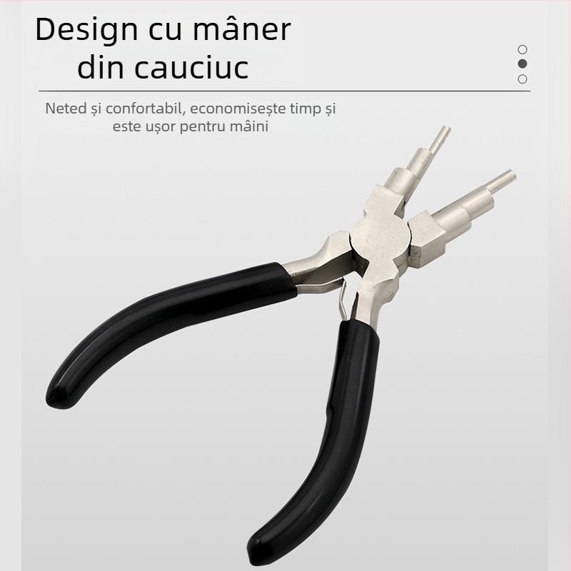 Clește cu nas rotund în trepte pentru bijuterii; design cu șase secțiuni; unealtă DIY pentru înfășurarea firului și montarea mărgelelor