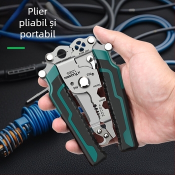 XTuosen Clești pliabili pentru decuiparea cablurilor, cu tăiere și crimpare – lame ascuțite, greutate 0,22 kg