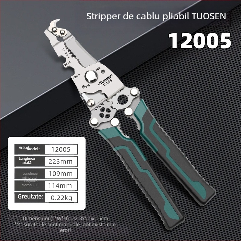 XTuosen Clești pliabili pentru decuiparea cablurilor, cu tăiere și crimpare – lame ascuțite, greutate 0,22 kg