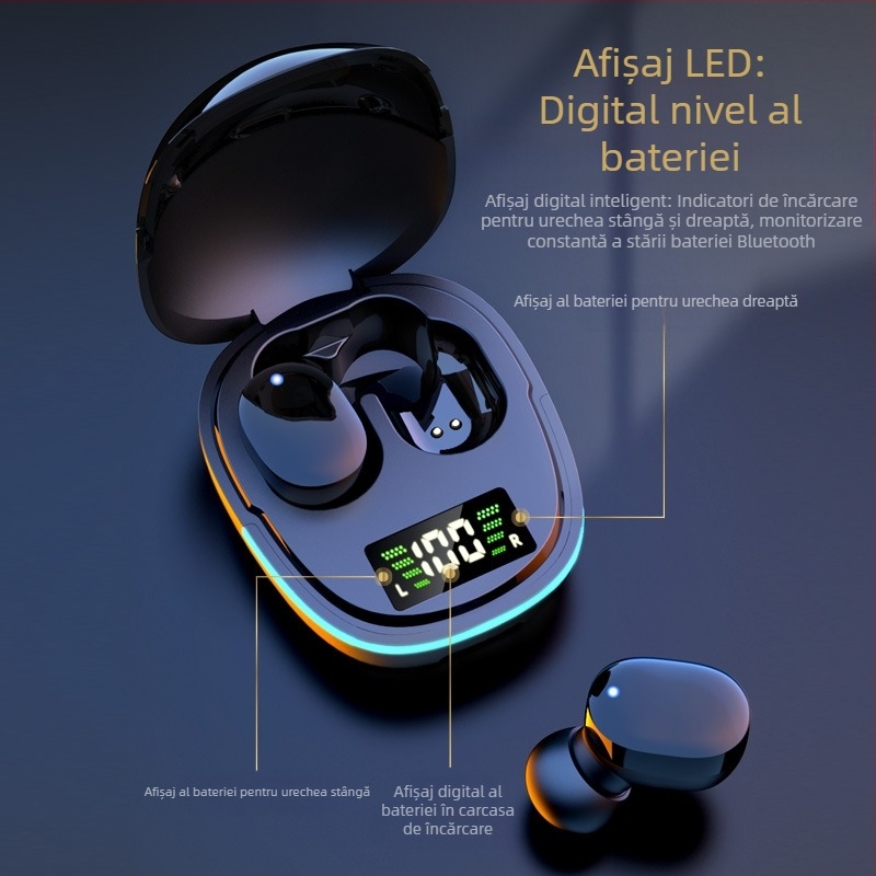 Căști Bluetooth fără fir, stereo in-ear, Bluetooth 5.1, rază 10 m, NFC, control vocal, autonomie 8+ ore