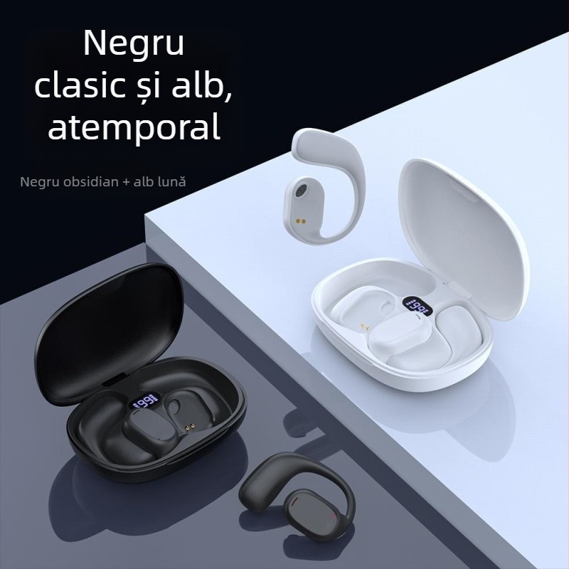 Căști wireless cu conductie osoasă – deschise pentru urechi, design atârnat, Bluetooth 5.3, rază 10 m, autonomie peste 8 ore