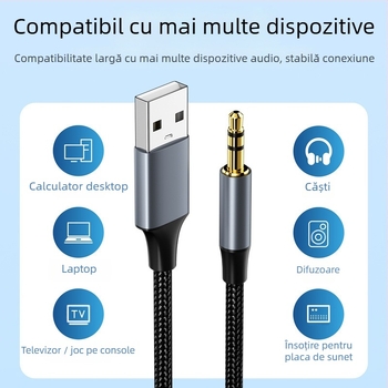 Cablul USB la 3,5 mm pentru PC – placare cu nichel, nucleu din nailon, conductoare din cupru, greutate 0,03 kg