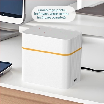 Încărcător inteligent cu capac basculant, 8 compartimente pentru baterii NiMH AA, port Type-C, ieșire 5V DC 2A