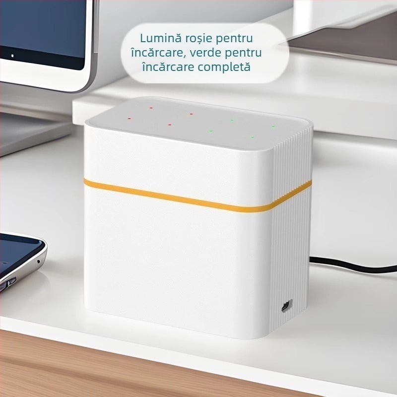 Încărcător inteligent cu capac basculant, 8 compartimente pentru baterii NiMH AA, port Type-C, ieșire 5V DC 2A