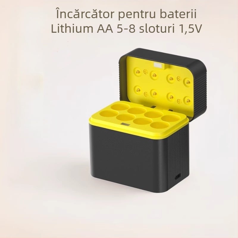 Încărcător inteligent pentru baterii AA, 8 compartimente, port Type-C, intrare 5V/2A, ieșire 5V DC 2A