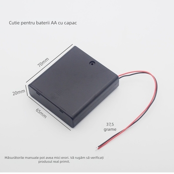 Cutie pentru baterii AA, pentru patru baterii, cu întrerupător, capac și cablu gros