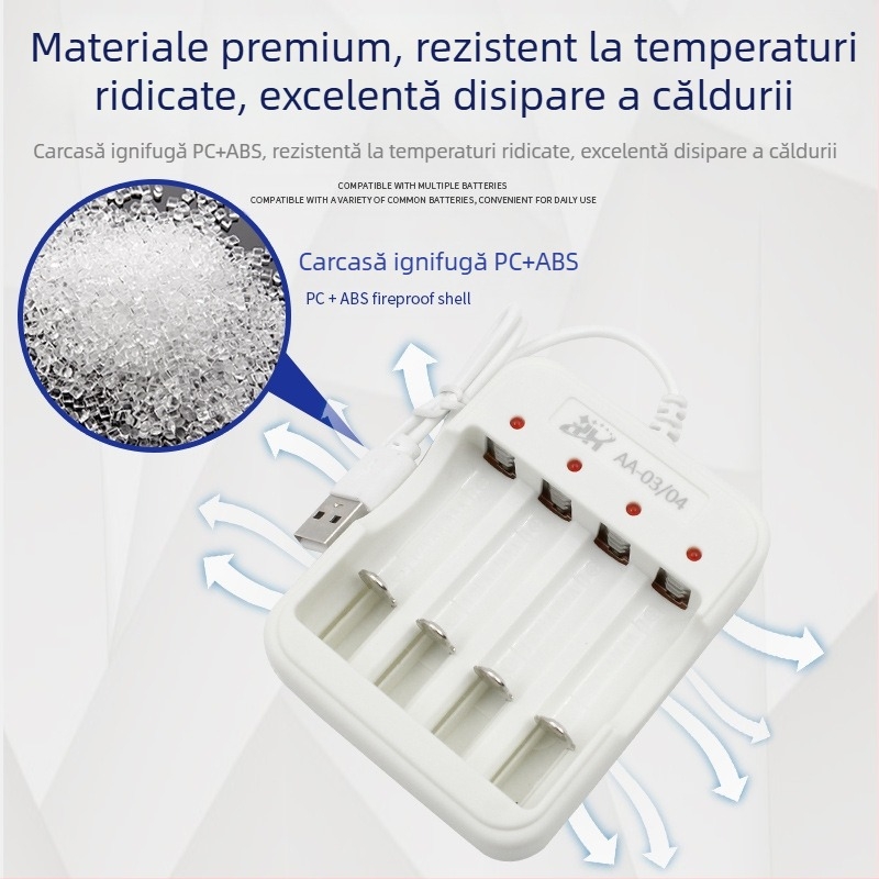 Încărcător baterii No.5/7 0904, intrare 5V 1–2A, ieșire 1.2V 0.25A, CE certificat