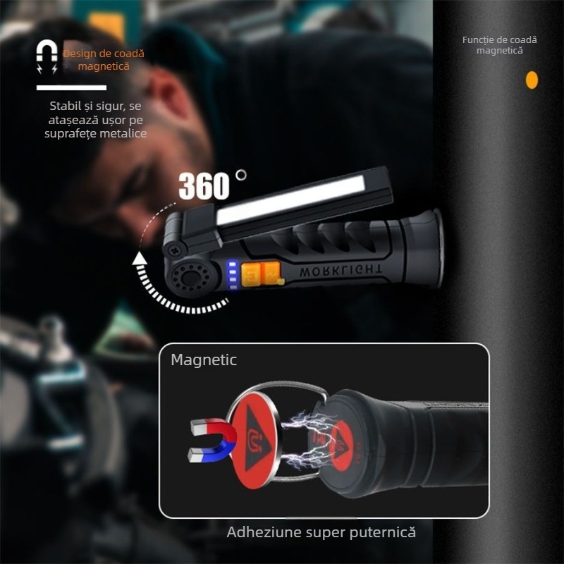 Lumină de lucru – lampă de cort pliabilă multifuncțională, LED magnetic pentru exterior și întreținere auto