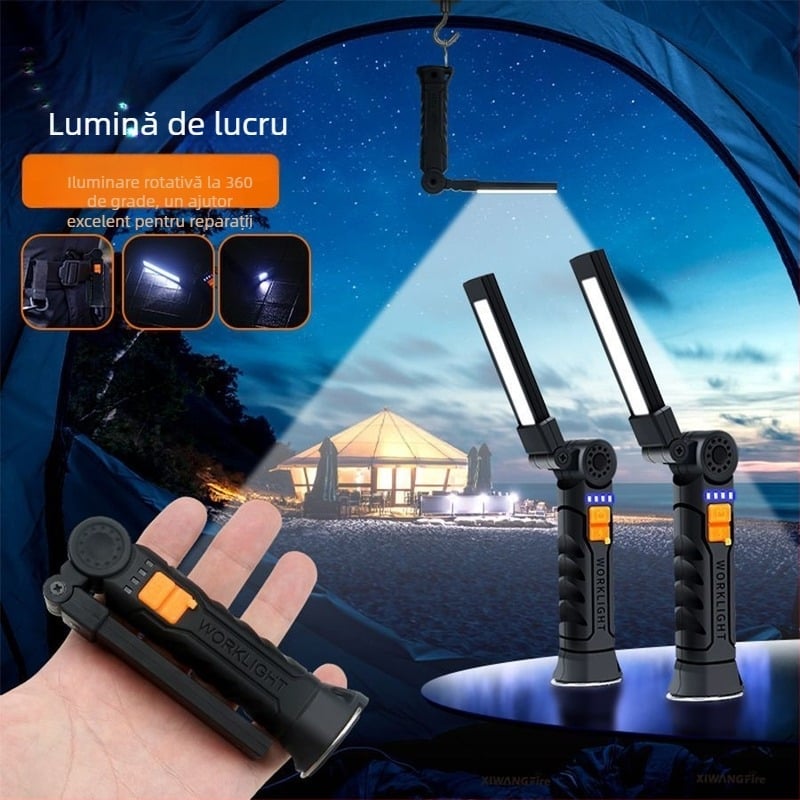 Lumină de lucru – lampă de cort pliabilă multifuncțională, LED magnetic pentru exterior și întreținere auto