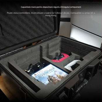 PS5 Slim Carcasă de Stocare, ABS+EVA, Turnare prin injecție, Compatibilă cu consola PS5 Slim, Greutate 3,6 kg, Include 1 cutie de depozitare