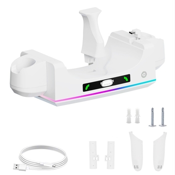 Bază de încărcare pentru controllerele VR Meta Quest 3S/Quest 3, montare pe perete, cablu USB-C inclus, indicator RGB, corp ABS