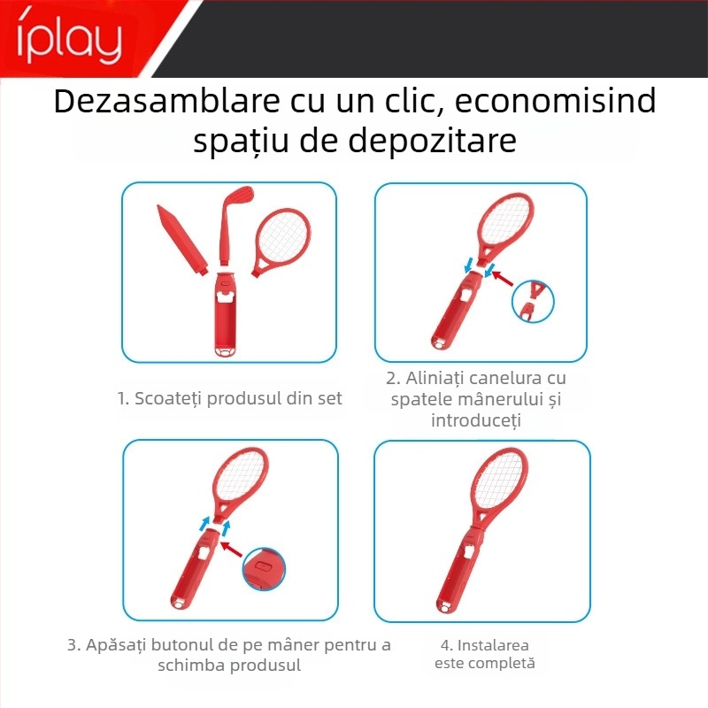 Set de accesorii sportive compatibil cu Nintendo Switch, 18 în 1, ABS, include mânere, rachete de tenis, sabii luminoase, rachete de golf, curele, brăţări și lanyards