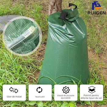 Sac de irigare prin picurare pentru grădină, reutilizabil pentru pomi fructiferi, prevenire secetă (20 galoni, PVC)