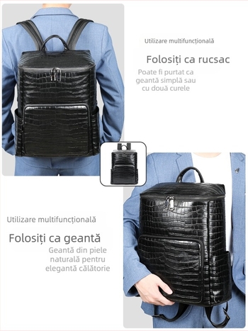 Rucsac din piele adevărată pentru bărbați – piele de top layer, bretele cu pernă, capacitate sub 20 L, compatibil cu laptop de 15 inch, pentru călătoriile de afaceri