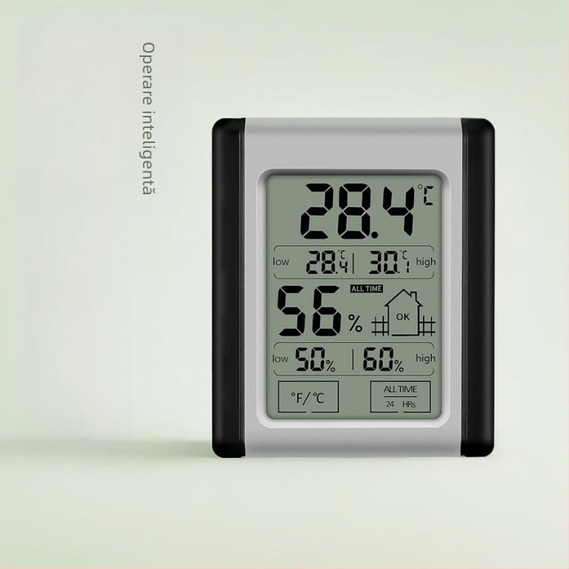 Termometru electronic higrometru cu buton tactil — pentru uz interior, baterie CR2032