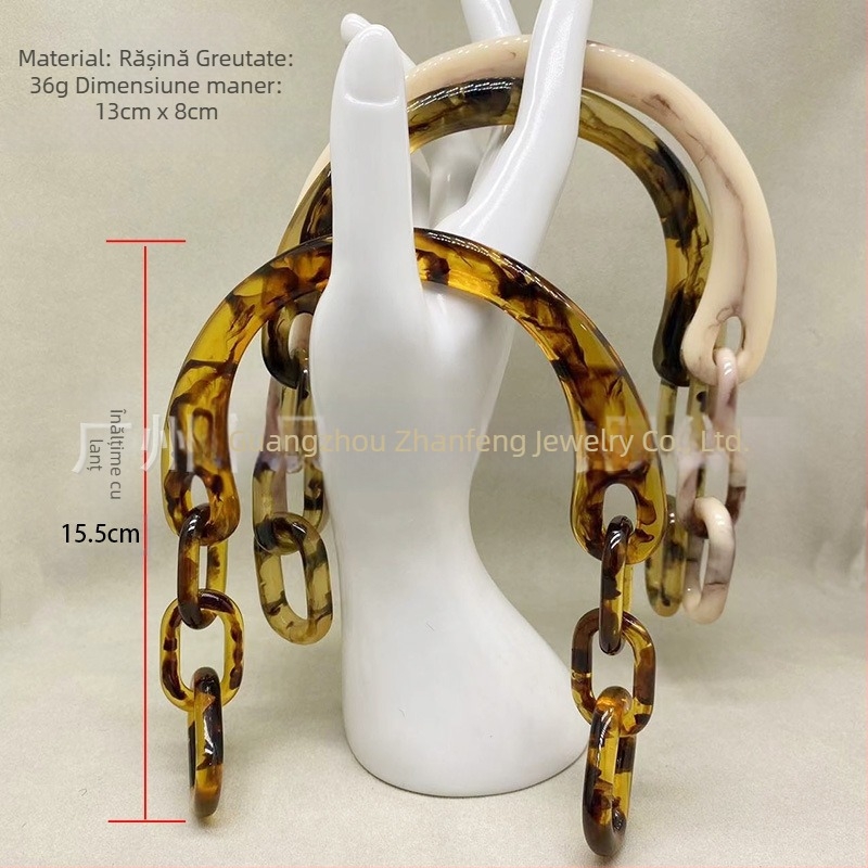 Junfeng mâner de geantă din plastic, cu lanț în formă de U și mâner din acrilic, design monocrom, reducere a încărcăturii, accesorii pentru bagaje, Primăvara 2024