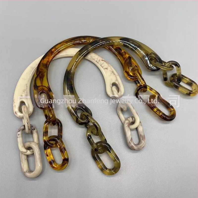 Junfeng mâner de geantă din plastic, cu lanț în formă de U și mâner din acrilic, design monocrom, reducere a încărcăturii, accesorii pentru bagaje, Primăvara 2024