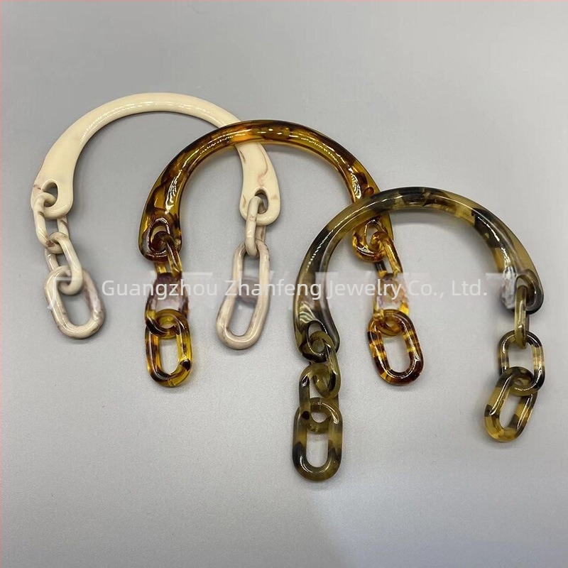 Junfeng mâner de geantă din plastic, cu lanț în formă de U și mâner din acrilic, design monocrom, reducere a încărcăturii, accesorii pentru bagaje, Primăvara 2024