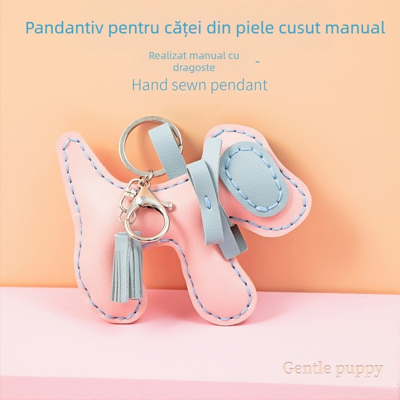 Pandantiv pentru câine din piele PU, breloc pentru geantă, cusut manual, stil Lovable wind, cadou potrivit