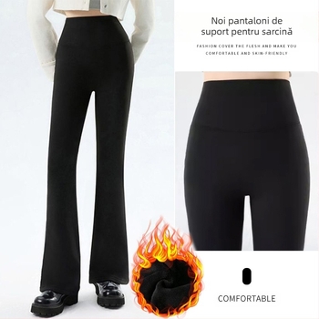 Pantaloni pentru mame însărcinate și postnatale, cu susținere abdominală, material gros, micro-elastici, poliester 30–50%, croială slim
