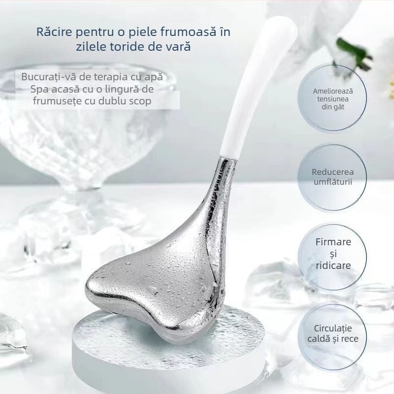 Bilă de masaj facial din oțel inoxidabil și lingură de gheață – instrument de înfrumusețare, manual, pentru acasă și salon
