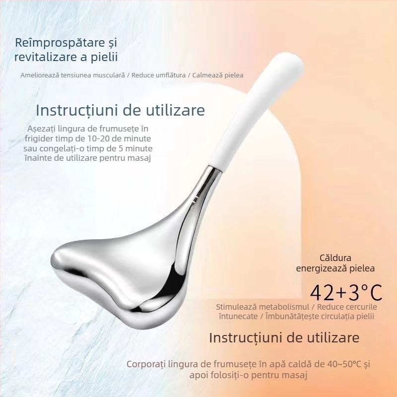 Bilă de masaj facial din oțel inoxidabil și lingură de gheață – instrument de înfrumusețare, manual, pentru acasă și salon