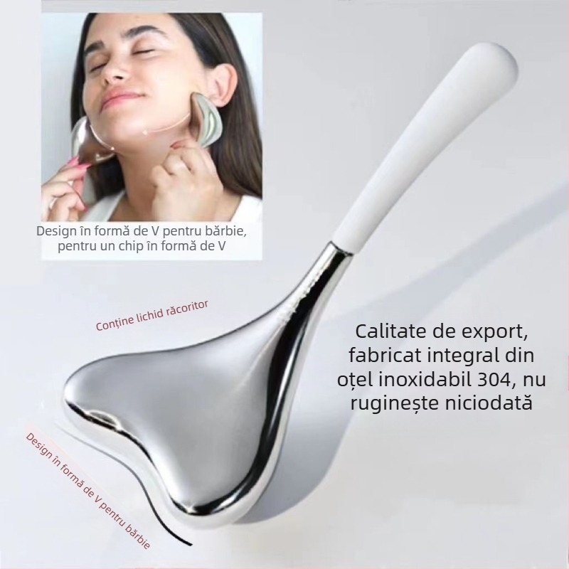 Bilă de masaj facial din oțel inoxidabil și lingură de gheață – instrument de înfrumusețare, manual, pentru acasă și salon