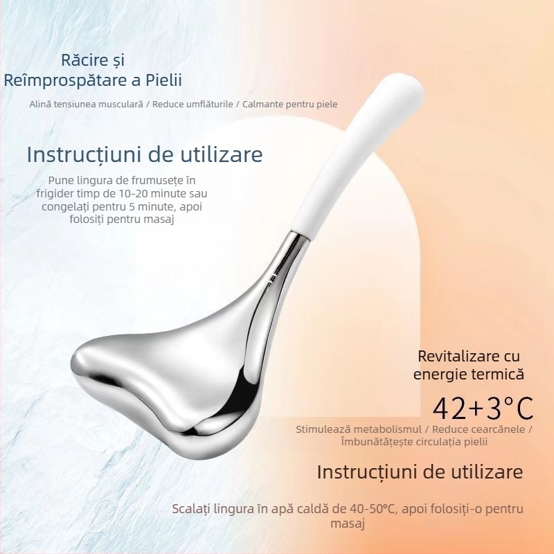 Bilă de masaj facial din oțel inoxidabil și lingură de gheață – instrument de înfrumusețare, manual, pentru acasă și salon