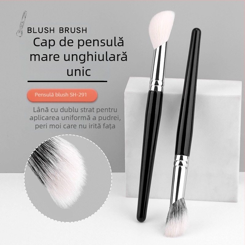 Pensulă de machiaj pentru blush și corector, cap înclinat, peri naturali de păr animal, mâner din lemn, 1 bucată
